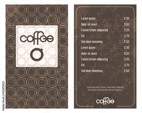 Coffee House menu with original modern lettering and stylized coffee cups. Vektor