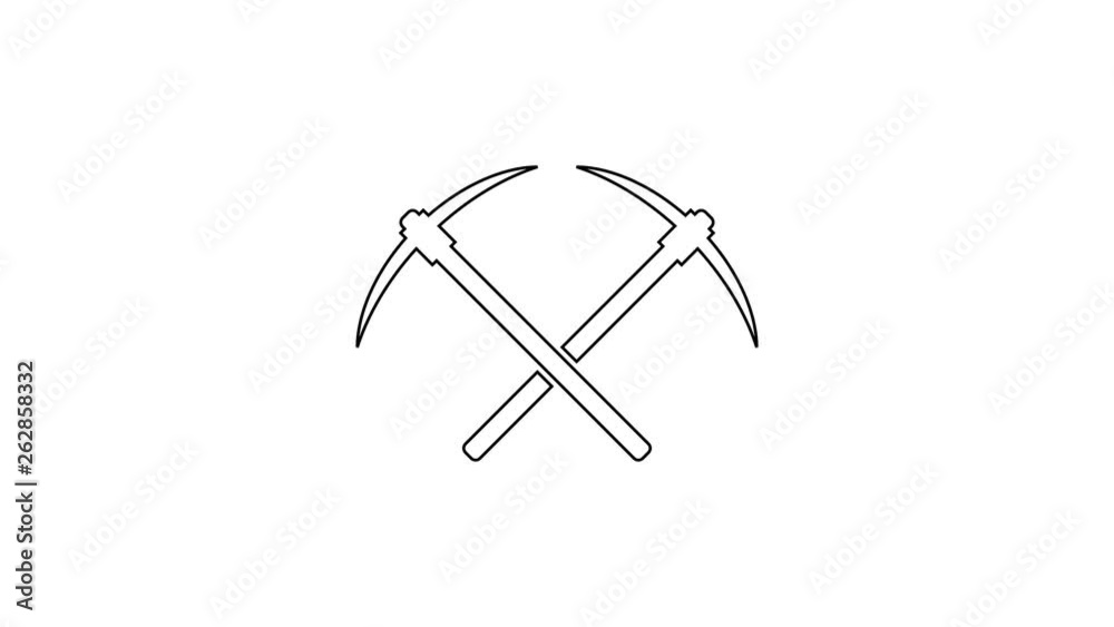 Grey Crossed pickaxe line icon on white background. Blockchain technology, cryptocurrency mining, bitcoin, altcoins, digital money market. 4K Video motion graphic animation Grey Crossed pickaxe line icon on white background. Blockchain technology, cryptocurrency mining, bitcoin, altcoins, digital money market. 4K Video motion graphic animation