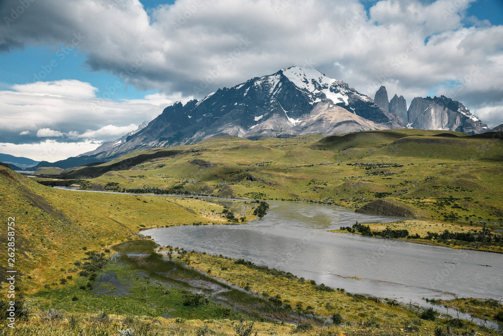 Panoramic View of Laguna Amarga of Torres Del Paine National Park in the Patagonia Region of Southern Chile 