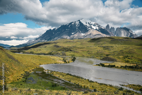 Panoramic View of Laguna Amarga of Torres Del Paine National Park in the Patagonia Region of Southern Chile 