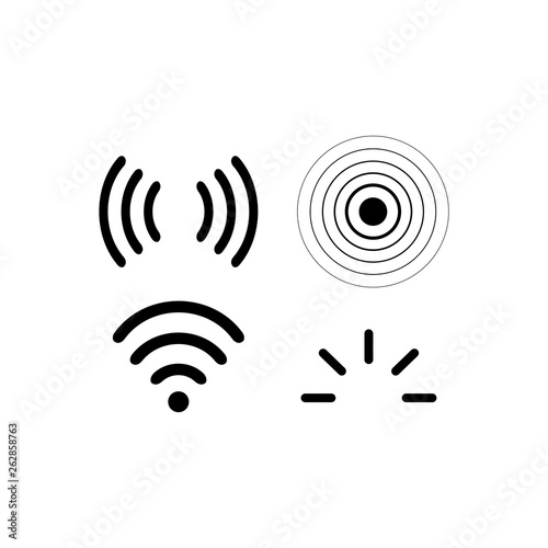 Signal icons vector set iradio signals waves. Radar, wifi, antenna