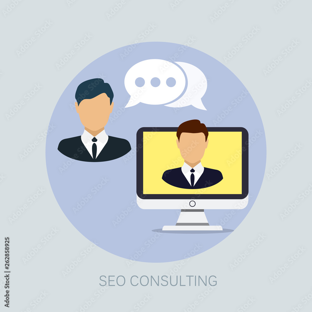 Vector seo and web development with seo consulting communication icons - business consulting concept Vector seo and web development with seo consulting communication icons - business consulting concept