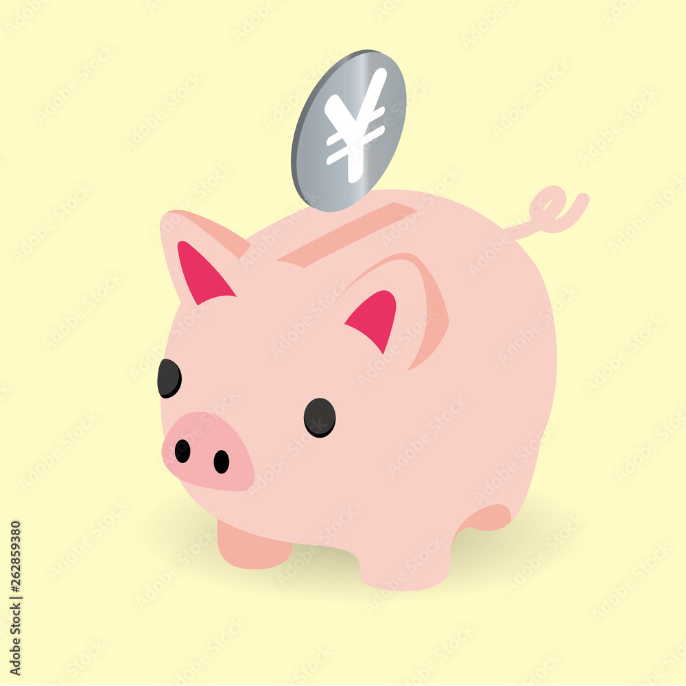 かわいいブタ 豚 の貯金箱と硬貨のイラスト 貯金 節約のイメージ ベクターデータ Piggy Bank Stock Vector Adobe Stock