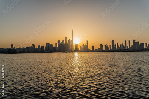 Evening view of Dubai City Skyline  Residential and Business Skyscrapers in Downtown  Dubai  UAE