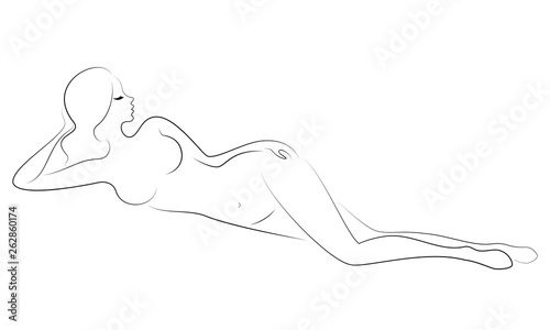 Silhouette of a sweet lady. The girl has a beautiful slim figure. The woman is walking. Vector illustration.