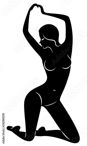 Silhouette of a sweet lady. The girl has a beautiful slim figure. The woman is walking. Vector illustration.