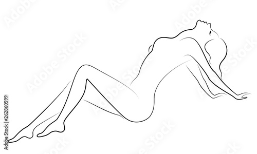 Silhouette of a sweet lady. The girl has a beautiful slim figure. The woman is walking. Vector illustration.
