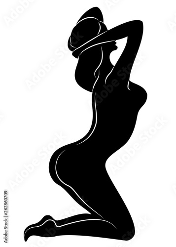 Silhouette of a sweet lady. The girl has a beautiful slim figure. The woman is walking. Vector illustration.