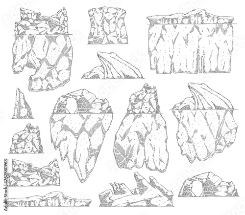 Set of iceberg different shapes sketch outline style