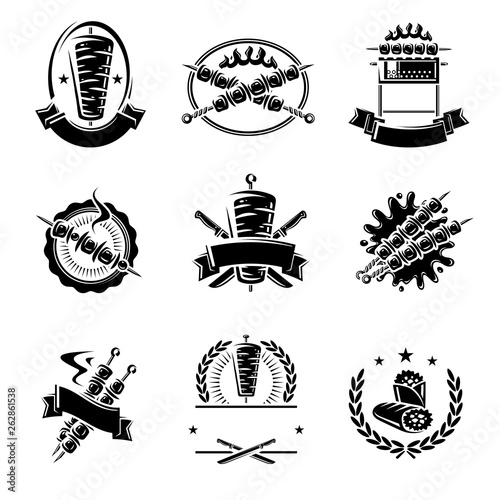 Kebab labels and elements set. Collection icon kebabs. Vector
