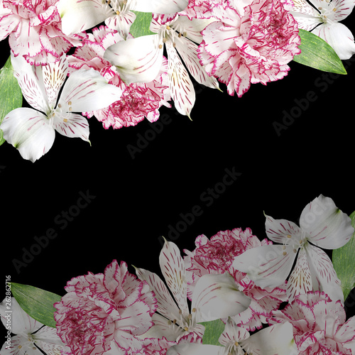 Beautiful floral background of Alstroemeria and carnations. Isolated