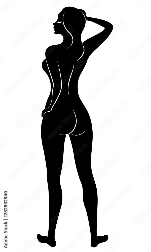 Silhouette of a sweet graceful lady. The girl has a beautiful slim figure. A woman is standing. Vector illustration. Silhouette of a sweet graceful lady. The girl has a beautiful slim figure. A woman is standing. Vector illustration.