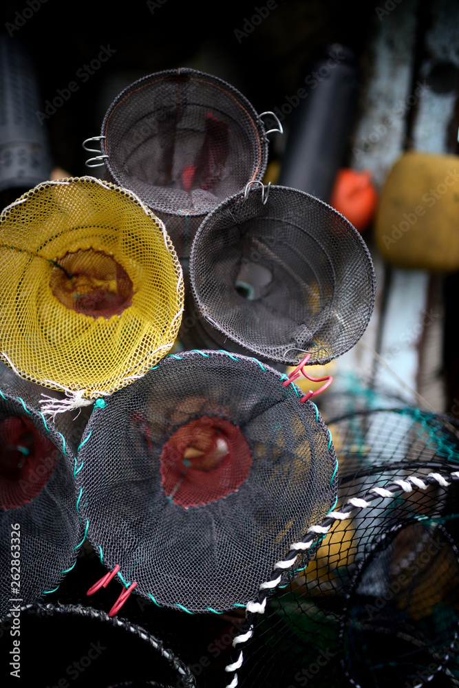 Stack of Korean commercial fish traps Stock Photo | Adobe Stock