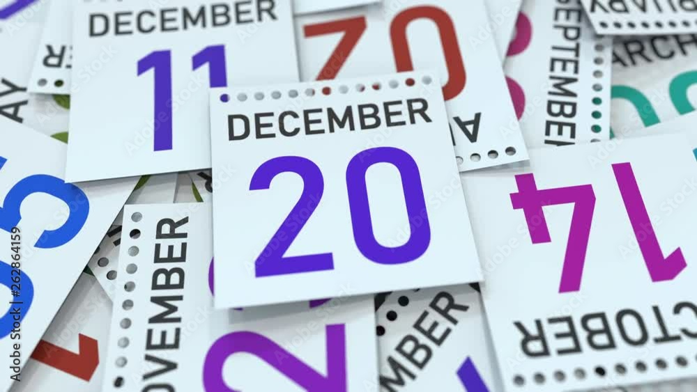 Calendar leaf with December 20 date, 3D animation Calendar leaf with December 20 date, 3D animation