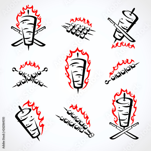 Kebab labels and elements set. Collection icon kebabs. Vector