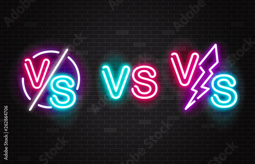 Set of vector neon glowing battles versus signs.