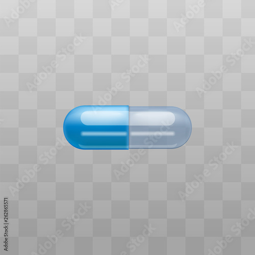 Medical drug capsule or antibiotic pill vector isolated on transparent background.