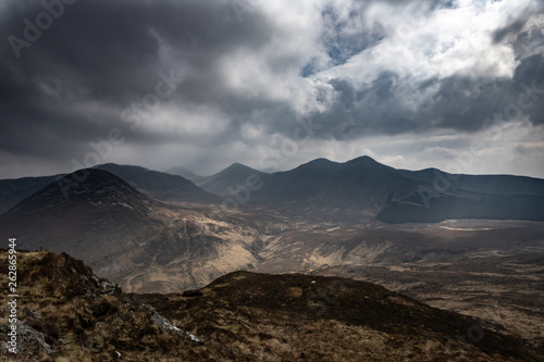 Panorama sur les sommets des montagnes dans le Connemara en Irlande