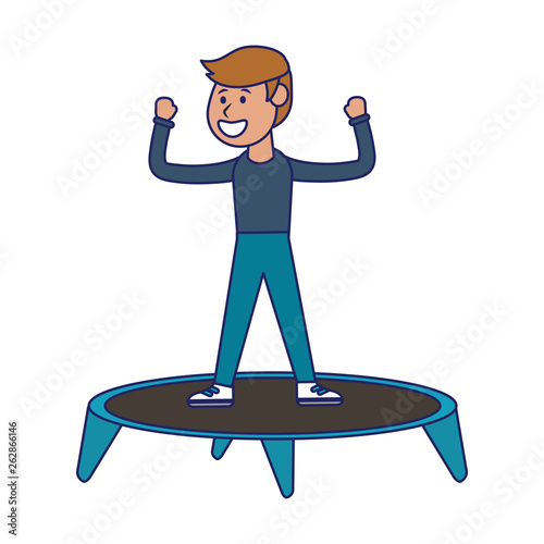 Athlete jumping in trampoline blue lines