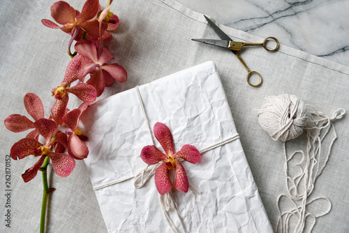 Beautifully wrapped birthday present photo