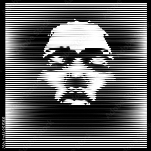 Parallel Line Art Face. African Woman portrait in contrast light. Design Illustration.