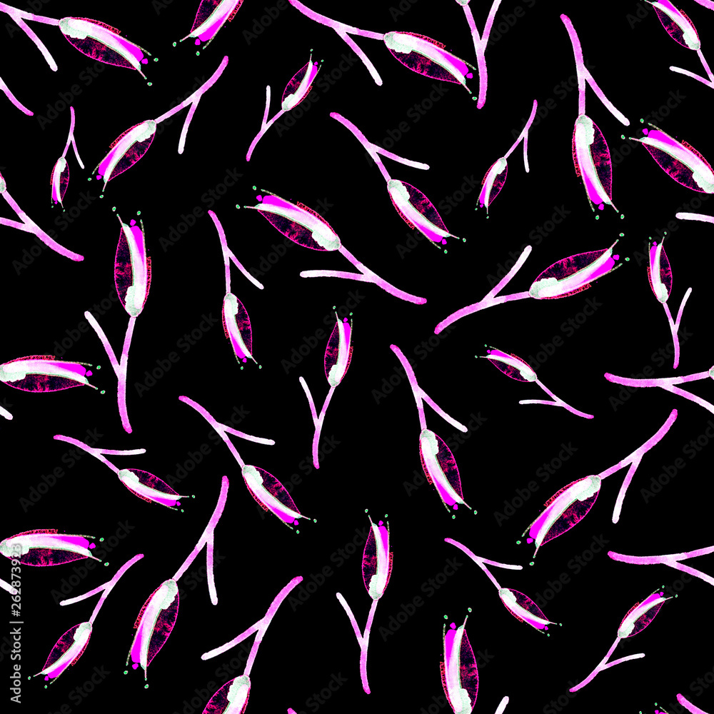 Naklejka premium black background seamless pattern tulip