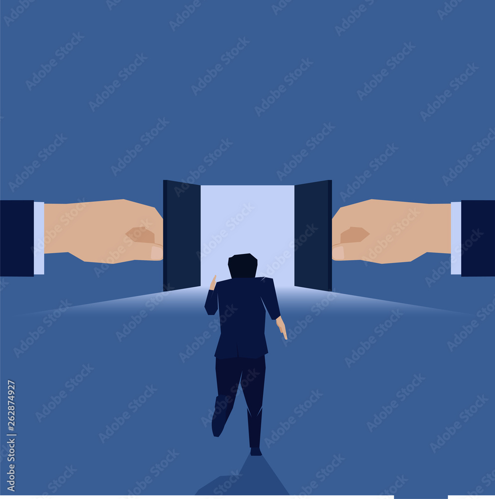 Fototapeta premium Businessman run to open door success opportunity.