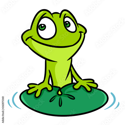 Green frog smile water lily leaf animal character cartoon illustration