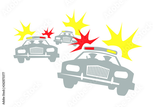 police raid. cops on cars with flashing lights and siren. vector drawing
