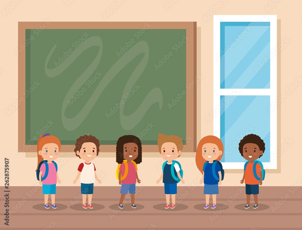 kids students in the classroom with blackboard and window kids students in the classroom with blackboard and window