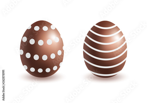 Brown chocolate eggs with white dots and stripes.