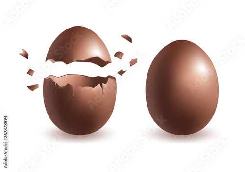 Chocolate eggs broken and whole one.