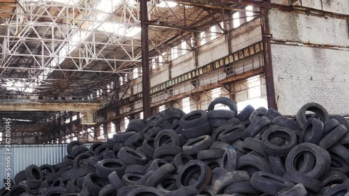 Old rubber wheels for trash factory recycling photo