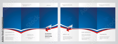 Canvas Print Wavy flag and ribbon of Slovakia three fold brochure modern design blue abstract