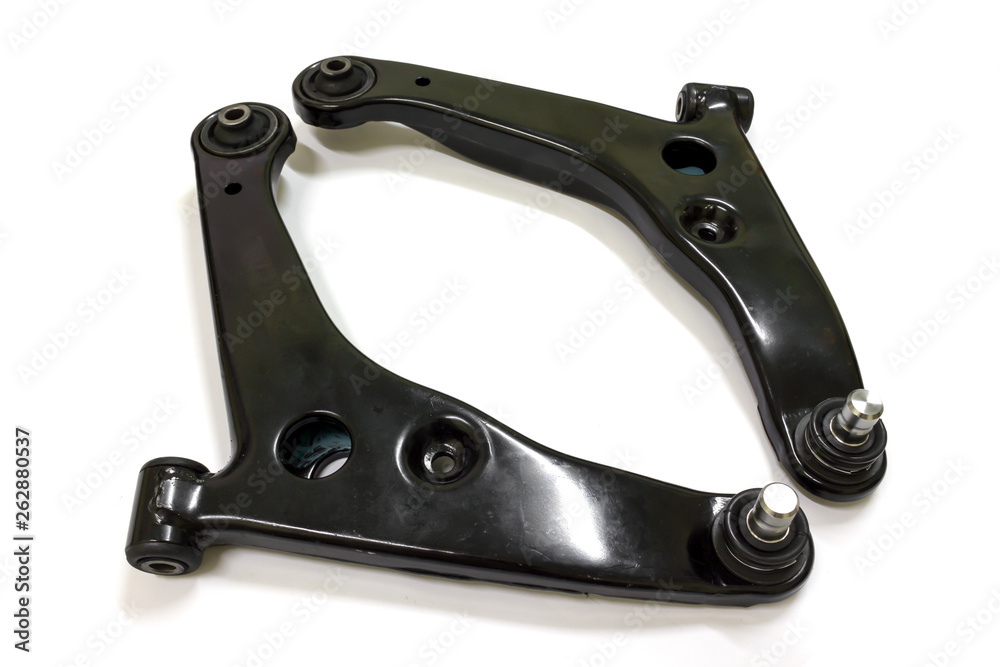 Front lower control arm for Japanese car on white background, isolated.