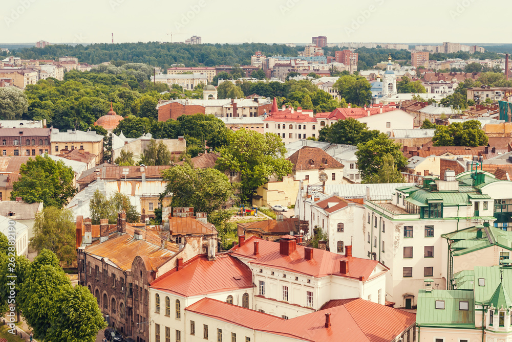 A beautiful aerial view of Vyborg, Russia on a summer day.