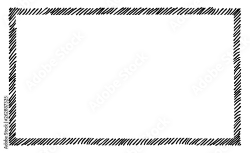 Scribble hatching along the rim frame rectangle. Hand drawn symbols. Sketches shaded and hatched badges and stroke shapes. Monochrome vector design elements. Isolated illustration.