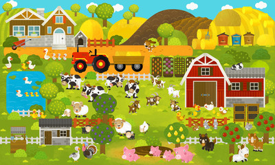 Deken met foto Boerderij Cartoon boerderijdorp met dieren kinderen  © agaes8080