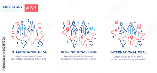 Set of illustrations concept with businessmen. Workflow, growth, graphics. Business development, milestones. linear illustration Icons infographics. Landing page site print poster. Line story