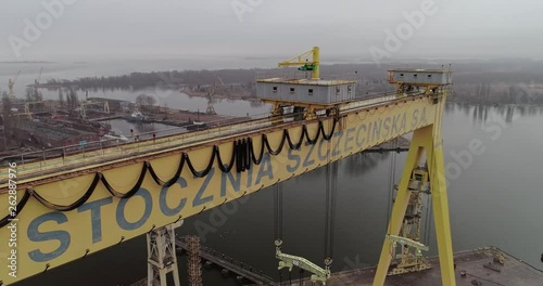 Drone footage of shipyard in Szczecin.