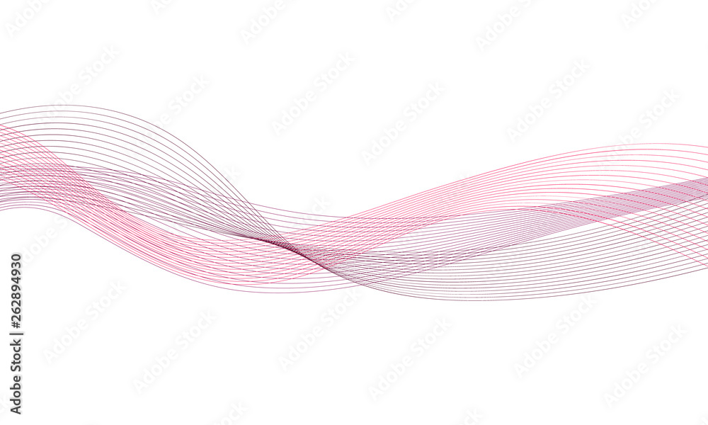 Abstract colorfull wave element for design. Digital frequency track equalizer. Stylized line art background.Vector illustration.Wave with lines created using blend tool.Curved wavy line, smooth stripe - obrazy, fototapety, plakaty 