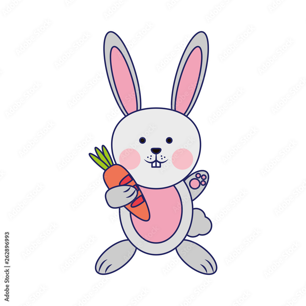 Rabbit with carrot cartoon blue lines Rabbit with carrot cartoon blue lines