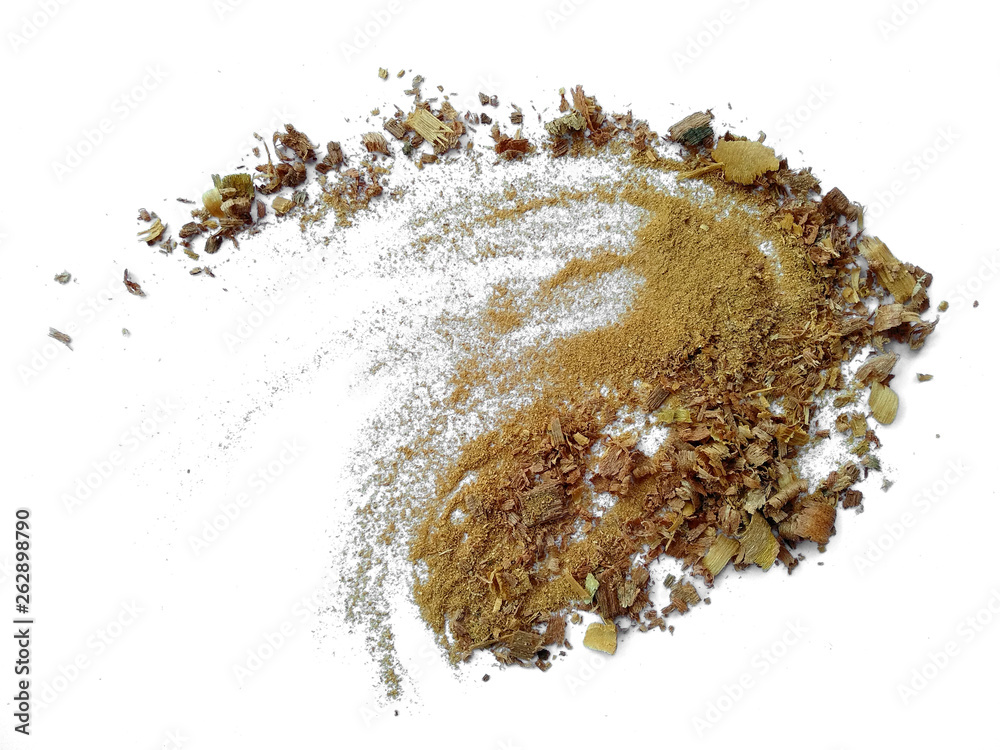 Pile of wood shavings and wood powder isolated on white background. Wood sawdust on white background. Pile of wood shavings and wood powder isolated on white background. Wood sawdust on white background.