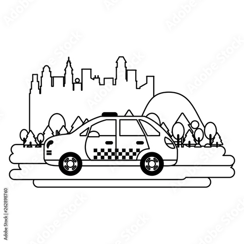 Taxi cab vehicle isolated black and white