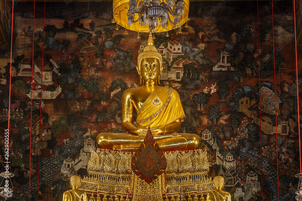 Principle Buddha image of the first grade royal monastery, Wat Phrachetuphon Wimon Mankalaram or Wat Pho, King Rama I monastery, Phranakhon district,Bangkok, Thailand
