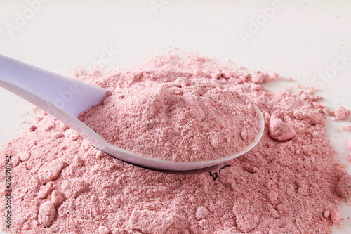 fine natural mineral Himalayan pink rock Salt also known as black salt or sanchal salt in spoon photo