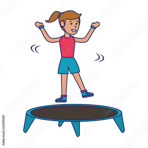 Athlete jumping in trampoline blue lines