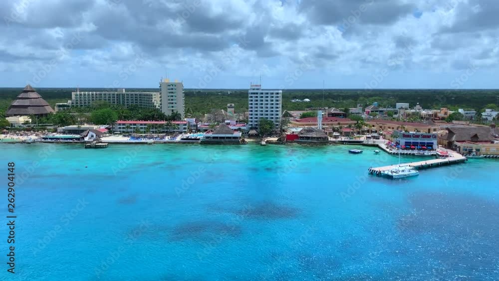Pan across the beautiful calm waters in the port of Cozumel, Mexico on a stormy day Pan across the beautiful calm waters in the port of Cozumel, Mexico on a stormy day