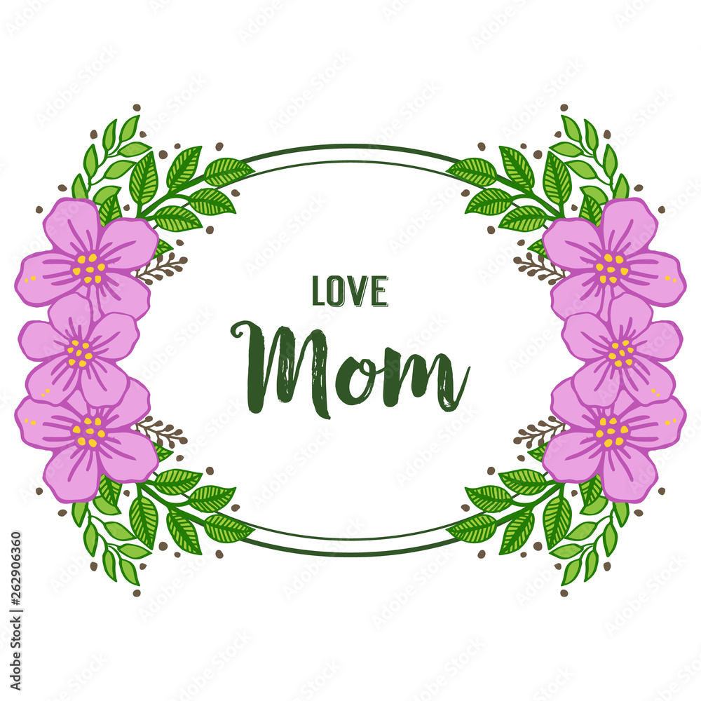 Vector illustration beauty purple wreath frame with lettering i love you mom