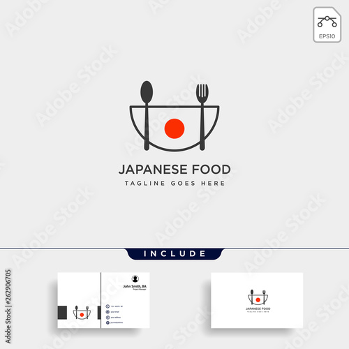 japanese food fork and spoon simple logo template vector illustration